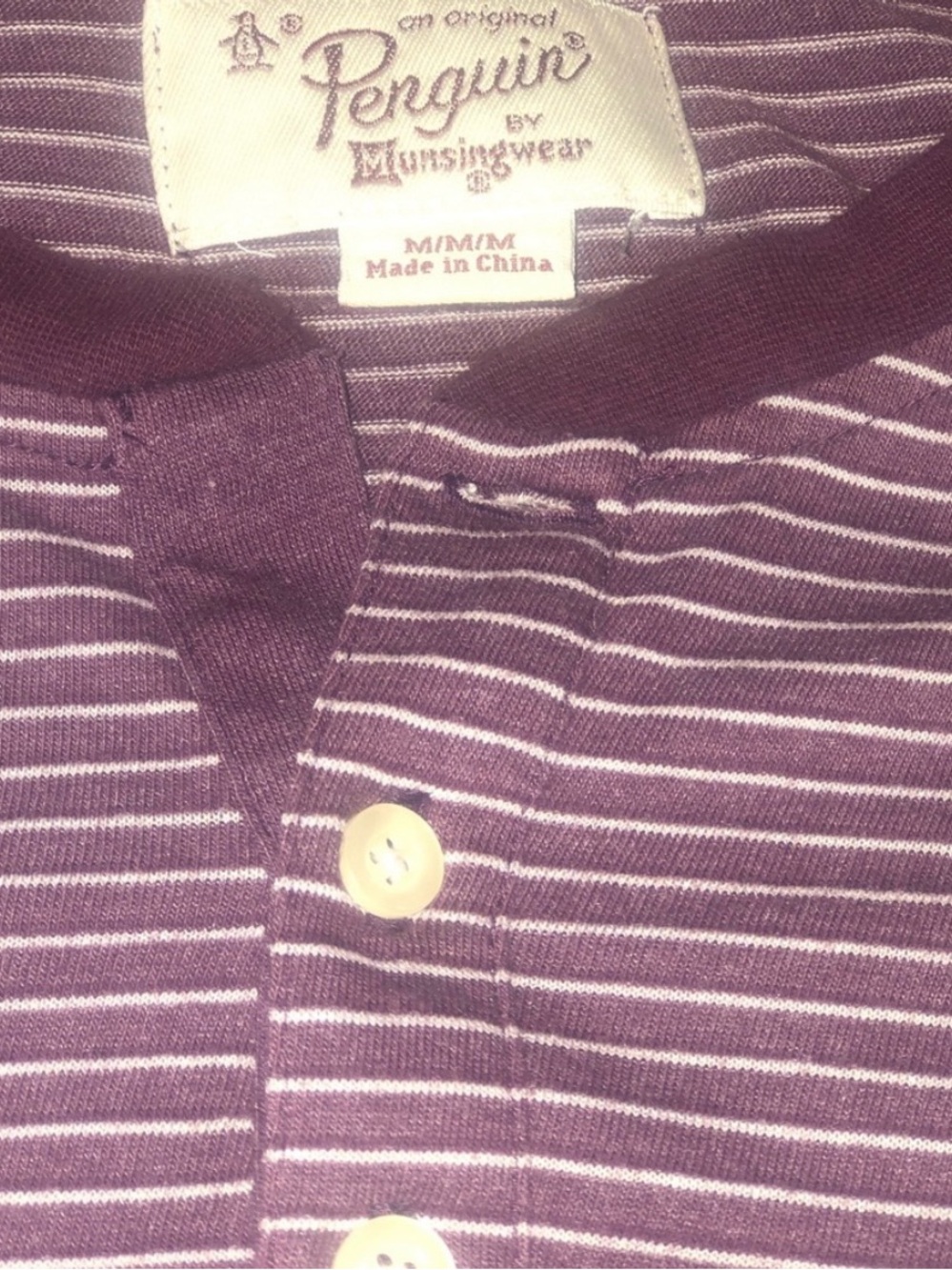 Original Penguin Men's Purple and White Striped Henley Cardigan